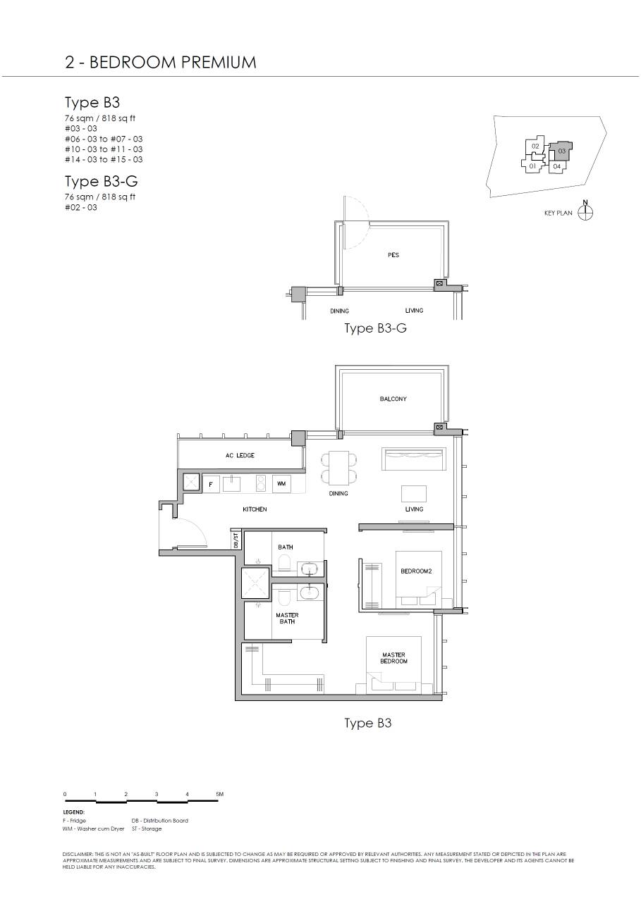 Floor plan of Grange 1866 type Type B3, 2-Bedroom, 818 sq ft